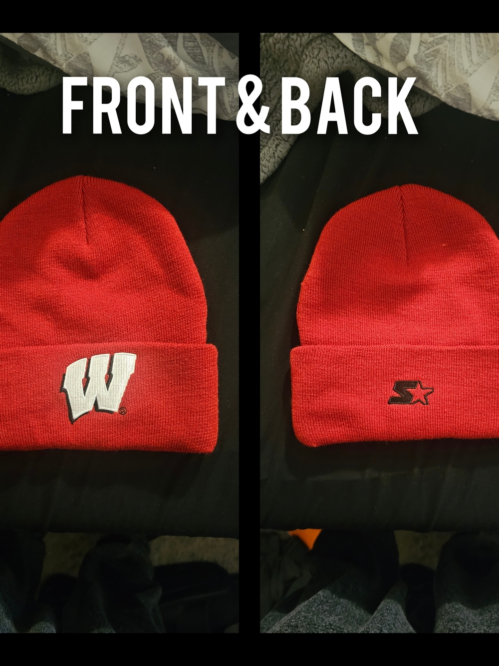 Wisconsin Red Knit Beanie Hat with Embroidered 'W' - Starter Vintage
